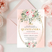 Romantic Pale Pink Eucalyptus Quinceañera Invite 招待状