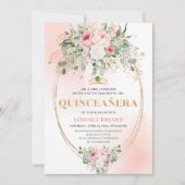 Romantic Pale Pink Eucalyptus Quinceañera Invite 招待状 (正面)