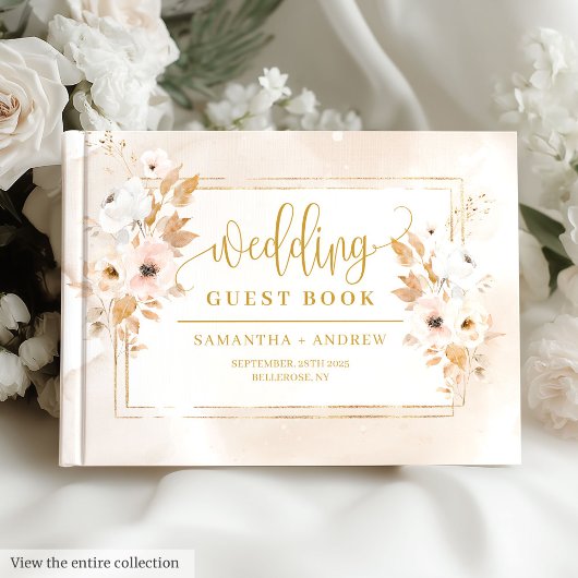 Romantic Pale Pink Gold Frame Wedding Guest Book ゲストブック