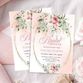 Romantic Pale Pink Rose Gold Bridal Shower Invite 招待状