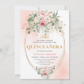 Romantic Pale Pink Rose Gold Quinceañera Card 招待状 (正面)