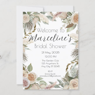Romantic Pampas and Rose Bridal Shower Invite 招待状
