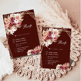 Romantic Pampas Wine Red Floral Wedding RSVP
