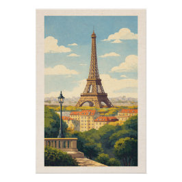 Romantic Paris Eiffel Tower Vintage Travel Poster ポスター