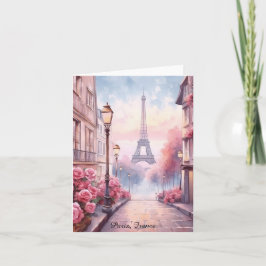 Romantic Paris France – Eiffel Tower Floral カード