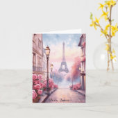 Romantic Paris France – Eiffel Tower Floral カード (黄色い花)