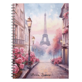 Romantic Paris France – Eiffel Tower Floral ノートブック