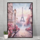 Romantic Paris France – Eiffel Tower Floral ポスター
