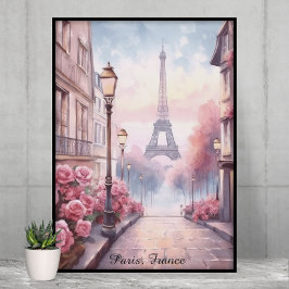 Romantic Paris France – Eiffel Tower Floral ポスター