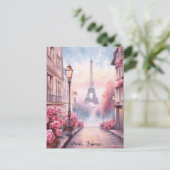 Romantic Paris France – Eiffel Tower Floral ポストカード (スタンド正面)