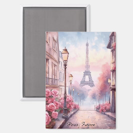 Romantic Paris France – Eiffel Tower Floral マグネット