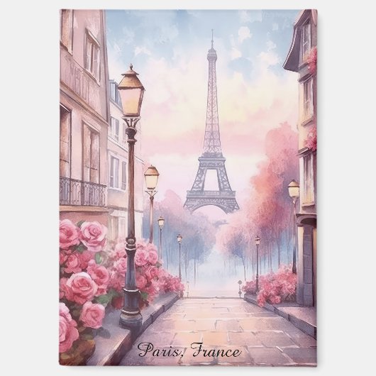 Romantic Paris France – Eiffel Tower Floral マグネット (正面)