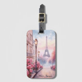 Romantic Paris France – Eiffel Tower Floral ラゲッジタグ (正面縦)