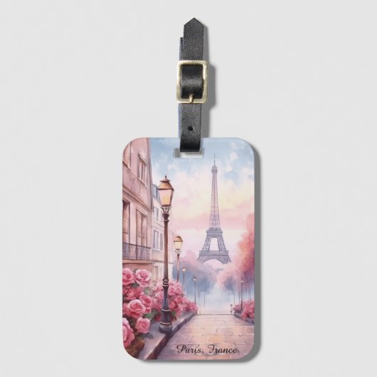 Romantic Paris France – Eiffel Tower Floral ラゲッジタグ (正面縦)