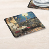 Romantic Paris France Eiffel Tower Illustration スクエアペーパーコースター (アングル)