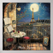 Romantic Paris France Eiffel Tower Illustration ポスター (正面)