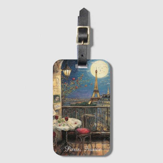 Romantic Paris France Eiffel Tower Illustration ラゲッジタグ (正面縦)
