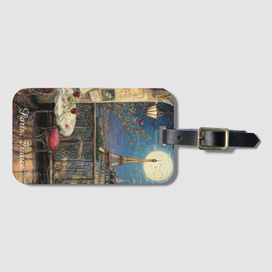 Romantic Paris France Eiffel Tower Illustration ラゲッジタグ (正面横)