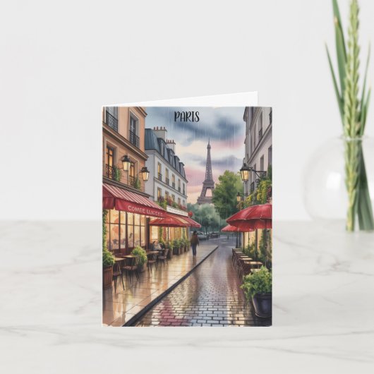 Romantic Paris Street Eiffel Tower Watercolor  カード (正面)