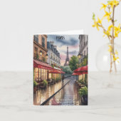 Romantic Paris Street Eiffel Tower Watercolor  カード (黄色い花)
