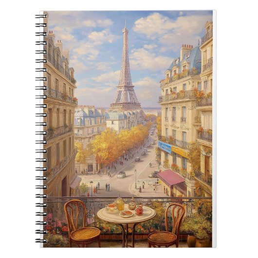 Romantic Parisian Balcony View Oil Painting ノートブック (正面)