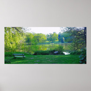 Romantic Park Bench at Awesome Lake ポスター