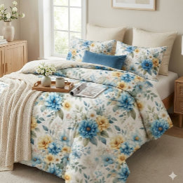 Romantic Pastel Blue Floral Cottagecore  掛け布団カバー