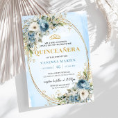 Romantic Pastel Blue Gold Eucalyptus Quinceañera 招待状