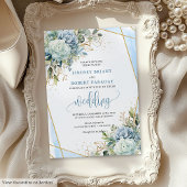 Romantic Pastel Blue Gold Flowers Wedding Invite 招待状