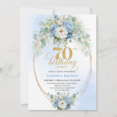 Romantic Pastel Blue Peonies 70th Birthday Invite 招待状 (正面)