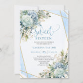 Romantic pastel blue peonies sweet 16 invitation 招待状 (正面)
