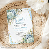 Romantic pastel blue peonies sweet 16 invitation 招待状