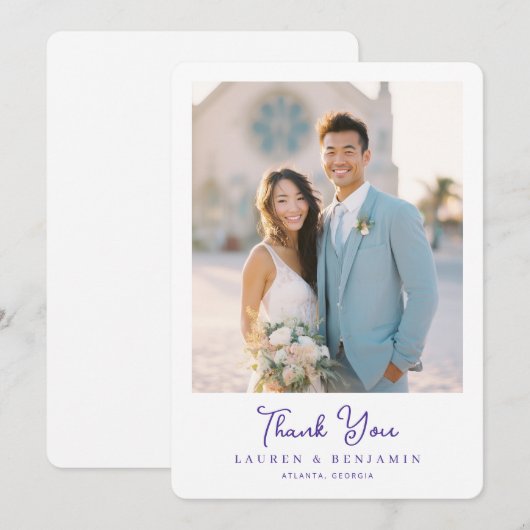 Romantic Pastel Blue Photo サンキューカード (正面/裏面)