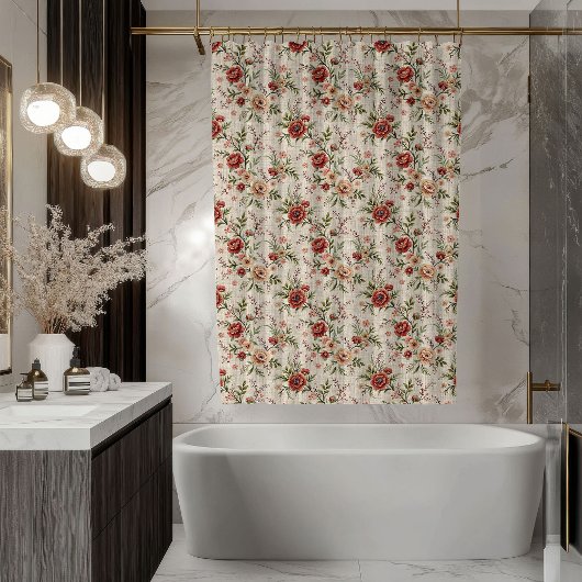 Romantic Pastel Curtain Shabby Chic Bloom Design シャワーカーテン
