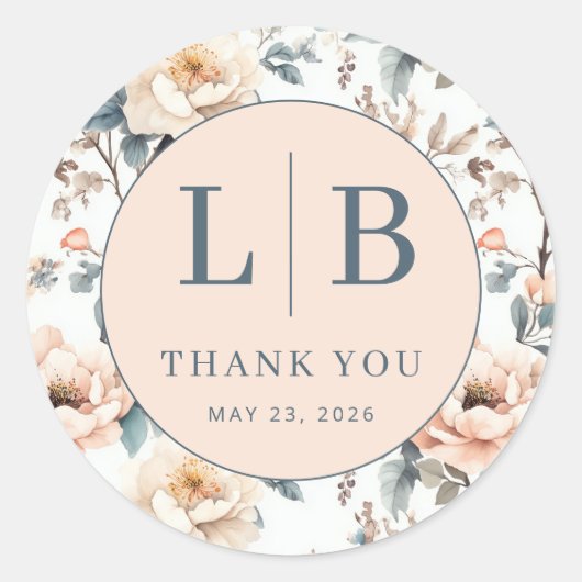 Romantic Pastel Floral ラウンドシール (正面)