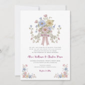 Romantic Pastel Floral all in one wedding qr code 招待状 (正面)