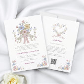 Romantic Pastel Floral all in one wedding qr code 招待状