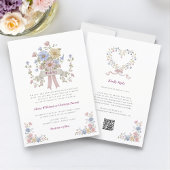 Romantic Pastel Floral all in one wedding qr code 招待状