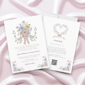 Romantic Pastel Floral all in one wedding qr code 招待状