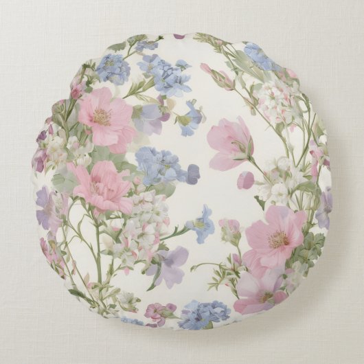 Romantic Pastel Floral Cushion Vintage Garden  ラウンドクッション (正面)