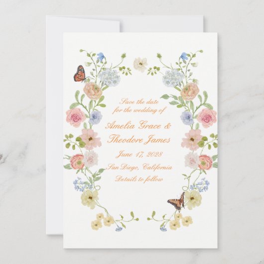Romantic Pastel Floral Save the Date Card 招待状 (正面)