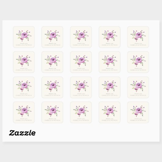 Romantic Pastel Floral Watercolor スクエアシール (シート)