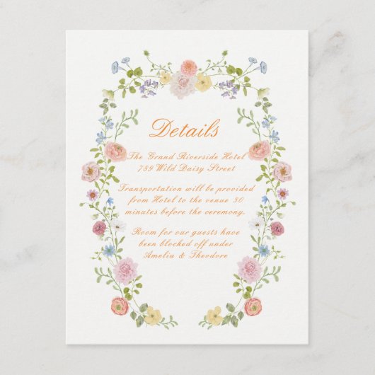 Romantic Pastel Floral Wedding Details Card エンクロージャーカード (正面)