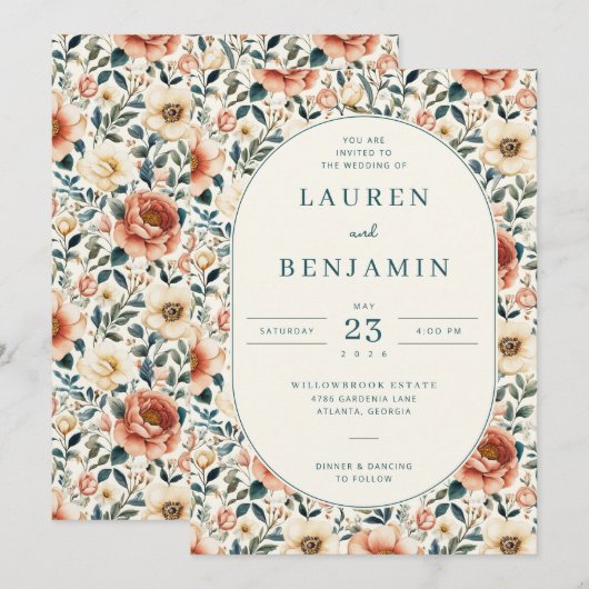 Romantic Pastel Floral Wedding Invitation 招待状 (正面/裏面)