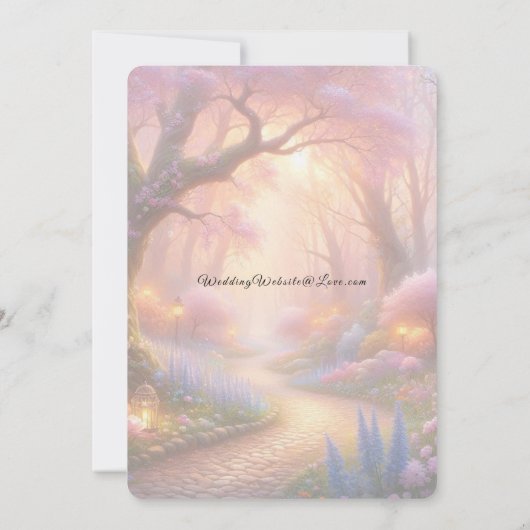 Romantic Pastel Garden Path Lantern Wedding 招待状 (裏面)