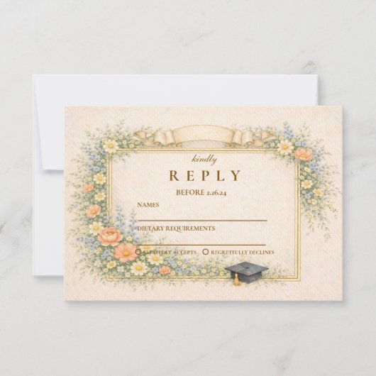 Romantic Pastel Graduation Party 出欠カード (正面)