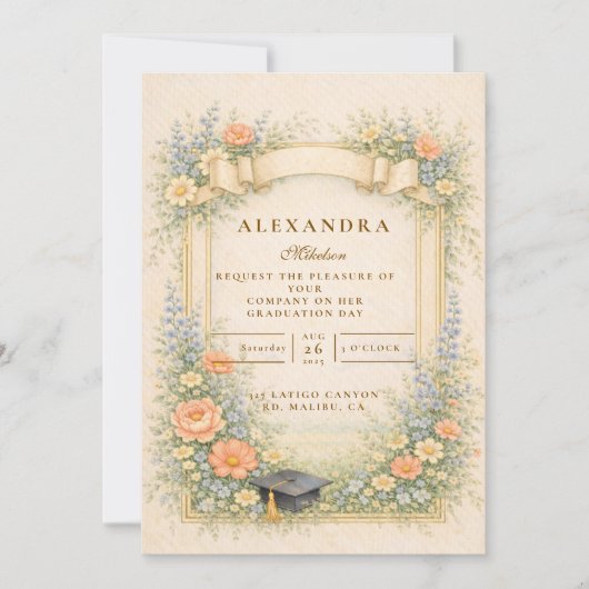 Romantic Pastel Graduation Party 招待状 (正面)