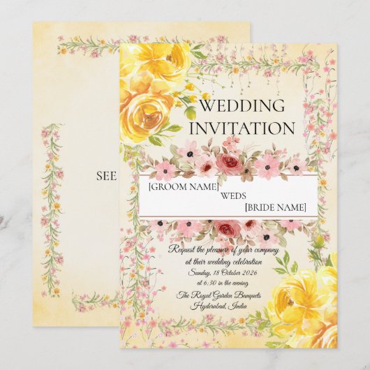 Romantic Pastel Indian Wedding Invite 招待状 (正面/裏面)