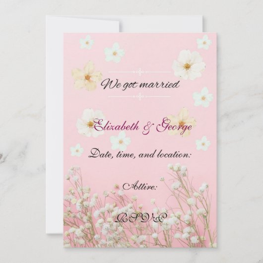 Romantic Pastel Pink and White Floral Wedding Invi カード (正面)