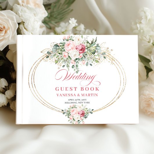 Romantic Pastel Pink Flowers Wedding Guest Book ゲストブック